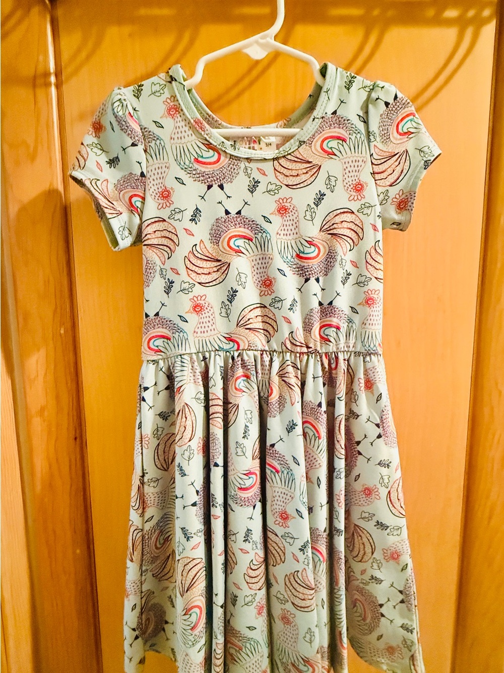 Dot Dot Smile RARE Grey Chicken Print Short Sleeve Dress 3/4